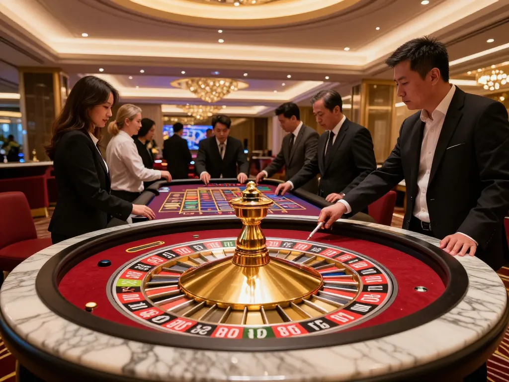 win678 players enthusiastically placing bets at a roulette table in a luxurious casino atmosphere