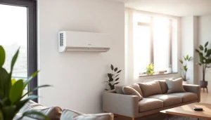 Efficient daikin mini split ac cooling a modern living room with stylish decor.
