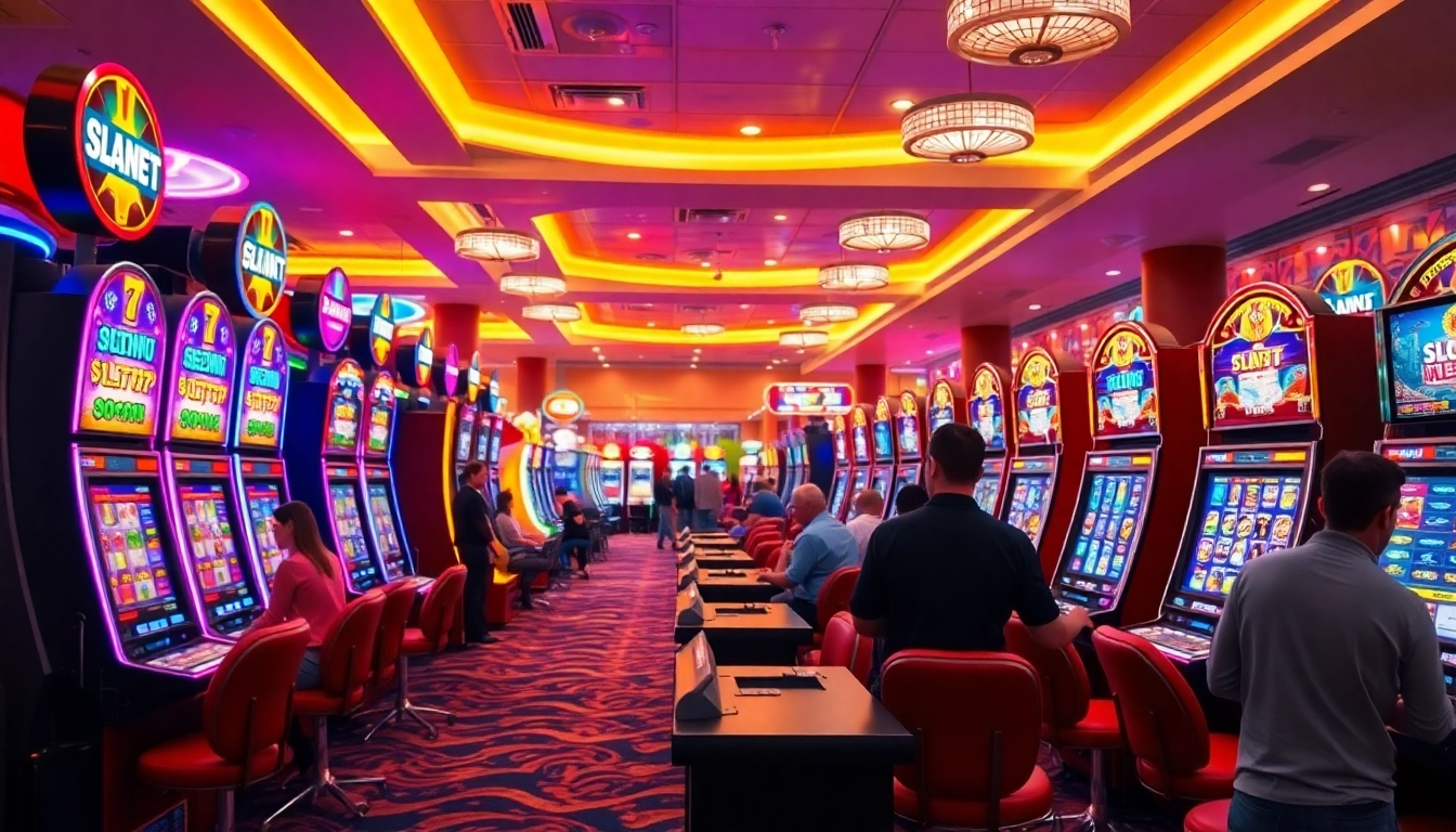 Bermain slot777 di mesin slot berwarna-warni langsung di kasino penuh kehidupan.