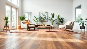 Explore walnut waterproof vinyl flooring near me in a cozy living room setting with natural light.