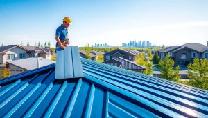 Installing metal roofing calgary shows a skilled worker showcasing durability and design.