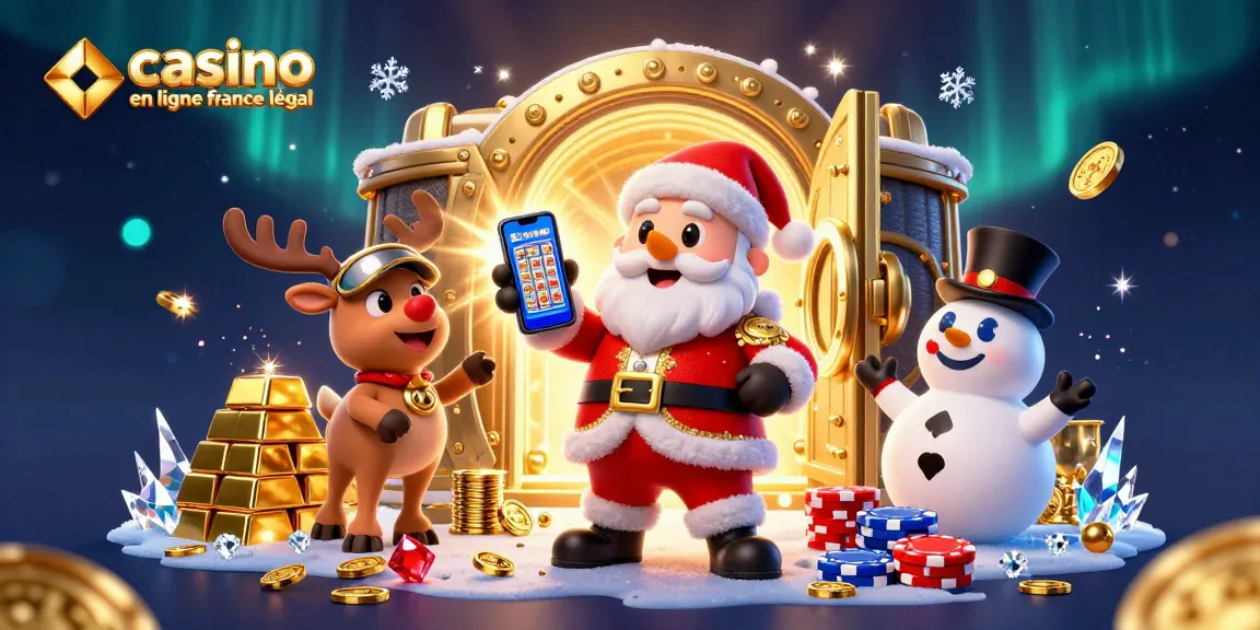 Découvrez l'excitation du casino en ligne France légal avec Santa et ses amis célébrant les jackpots.