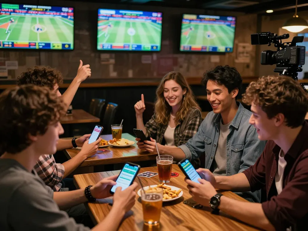 WWBOLA sports betting experience with friends analyzing odds and mobile apps in a lively setting