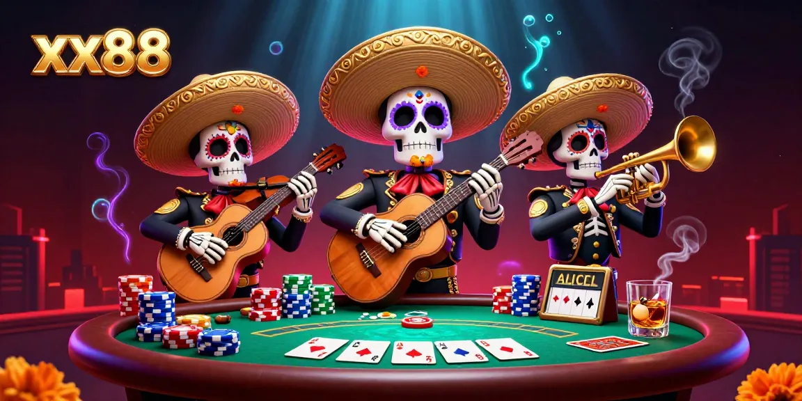 Experience the vibrant atmosphere of xx88 with a colorful mariachi band at the poker table.