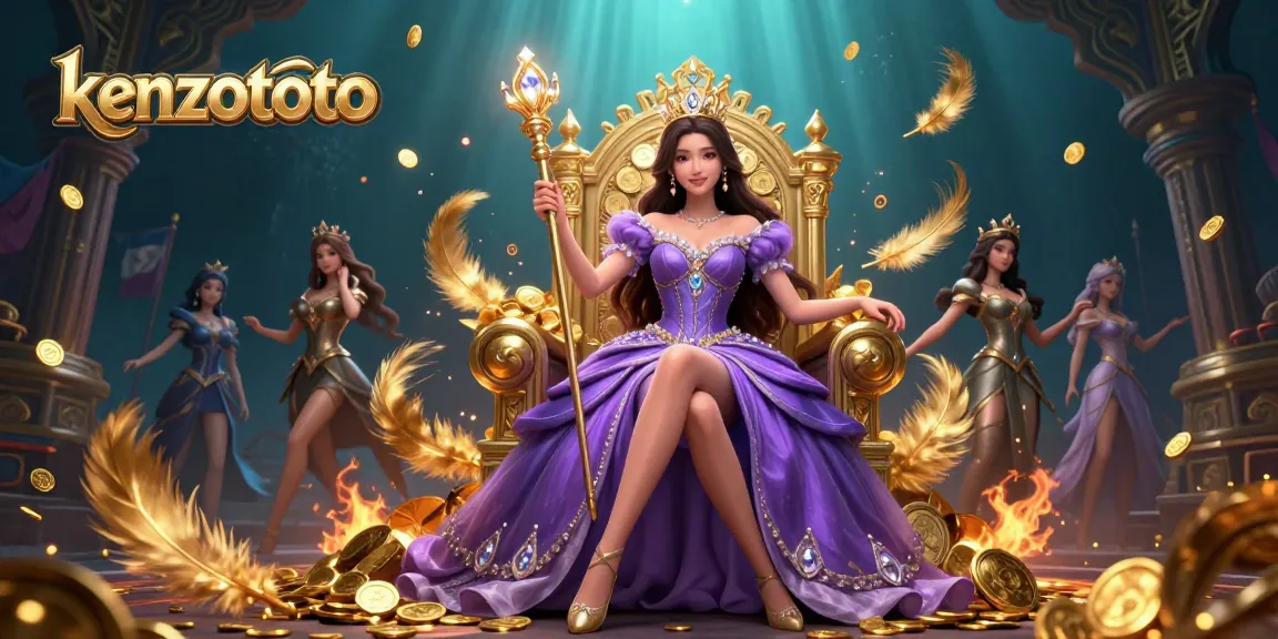 Engage in thrilling bets with kenzototo while enjoying an enchanting digital illustration of a regal princess amidst golden treasures.