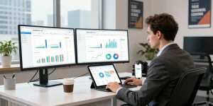 Dynamic business analytics workspace analyzing scenadomen.pl performance metrics and competitive insights.