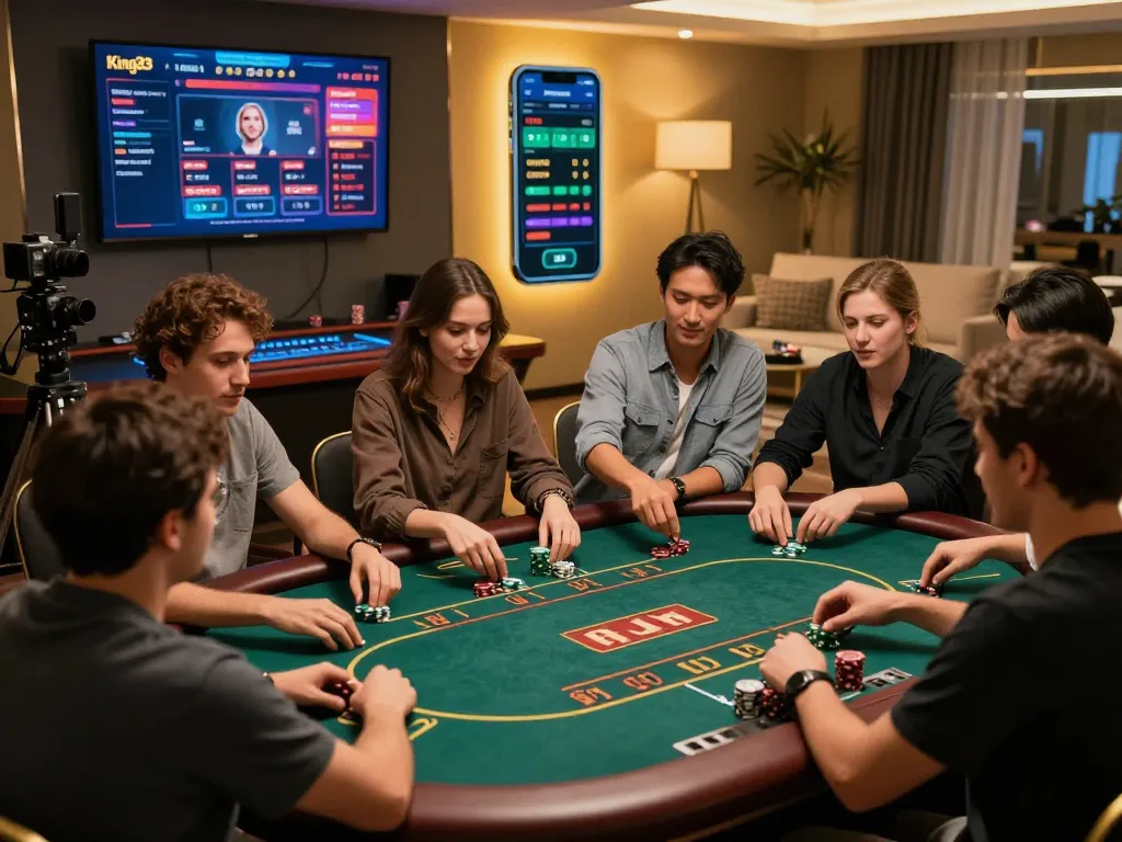 Players enjoying diverse games at king33 online casino, showcasing excitement and strategy in a vibrant atmosphere.