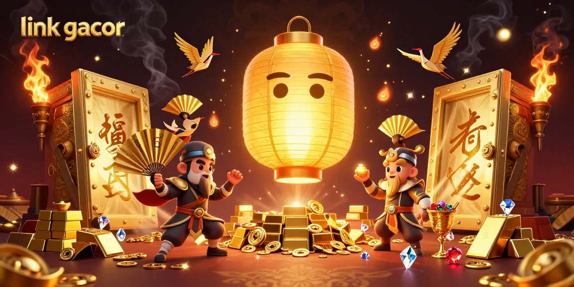 Capture the excitement of winning with link gacor, featuring a golden lantern spirit and dynamic casino elements.