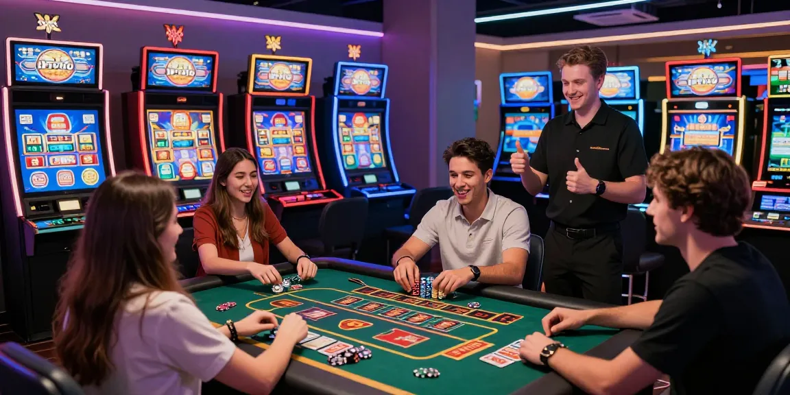 Exciting gaming atmosphere with JPTOTO branding and players celebrating wins in a vibrant online casino.