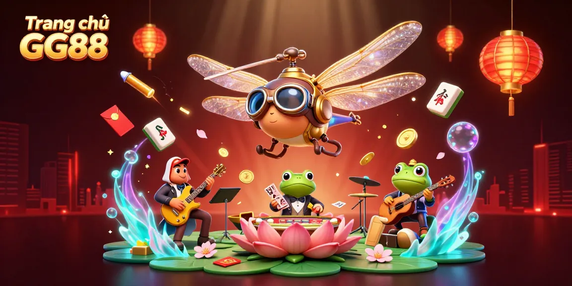 Experience the thrill of Trang chủ GG88 with a captivating 3D illustration featuring vibrant characters and festive casino elements.