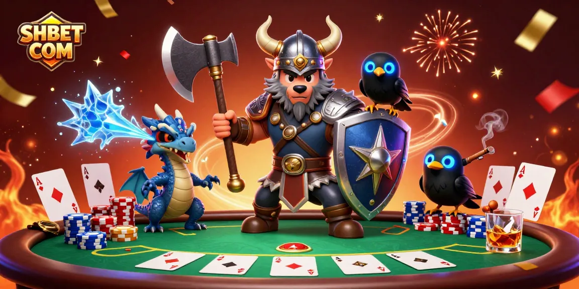 Engage in thrilling action at SHBET COM with a Viking wolf warrior, dragon, and poker elements!