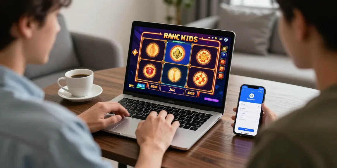 Engaging user enjoying slot dana gameplay with digital wallet nearby in a cozy room, highlighting modern online gambling.