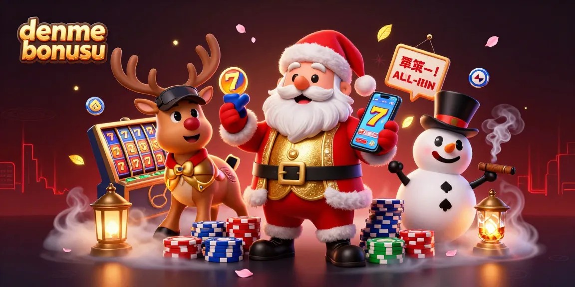 Experience excitement with deneme bonusu offerings in this vivid casino scene featuring Santa and friends.