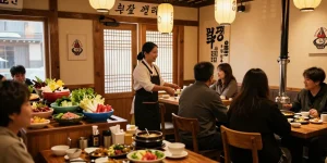 상봉동 한국관나이트 restaurant scene with welcoming ambiance and traditional Korean dishes