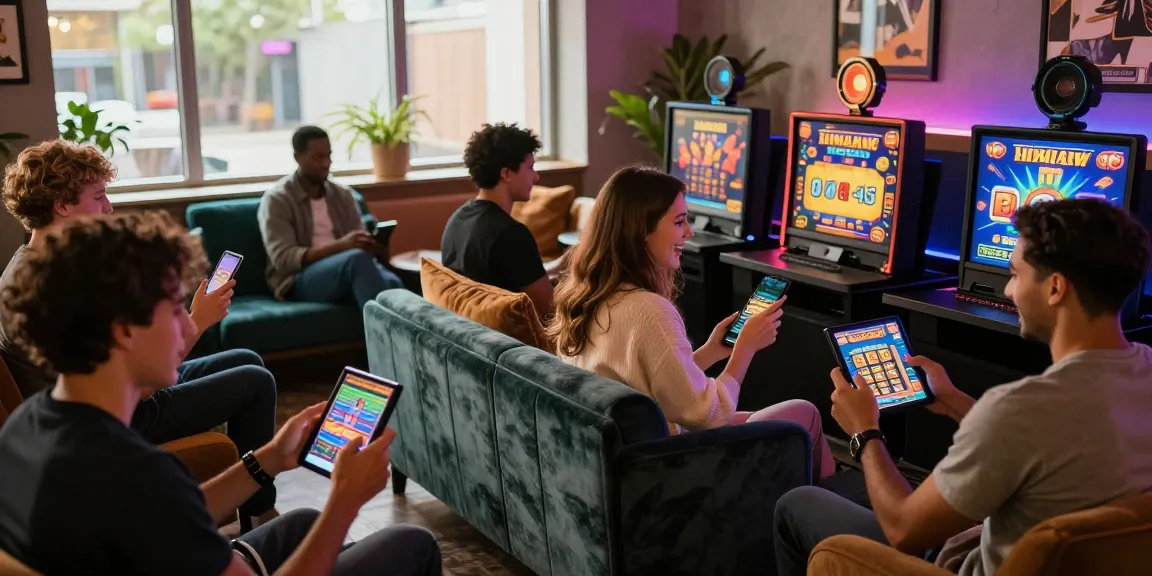 Friends engaged with bonus buy slots in a lively online casino environment, showcasing excitement and vibrant gaming visuals.