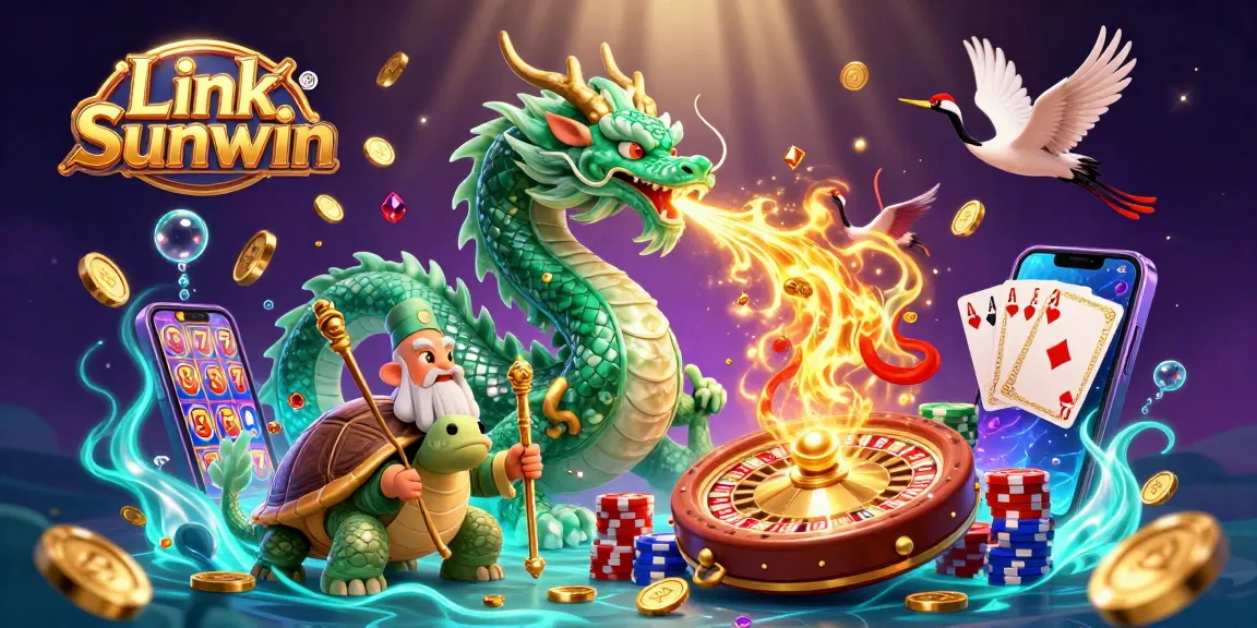 Engage with Link Sunwin through a vibrant 3D scene capturing casino energy and excitement.