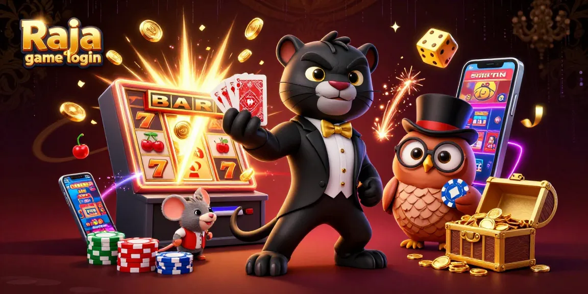 Gain insights with Raja game login as characters deal and celebrate in a vibrant casino scene.