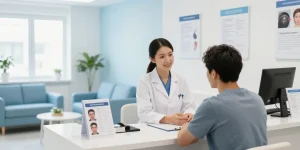 Hair transplant turkey consultation in a medical facility, showing healthcare provider and patient care.