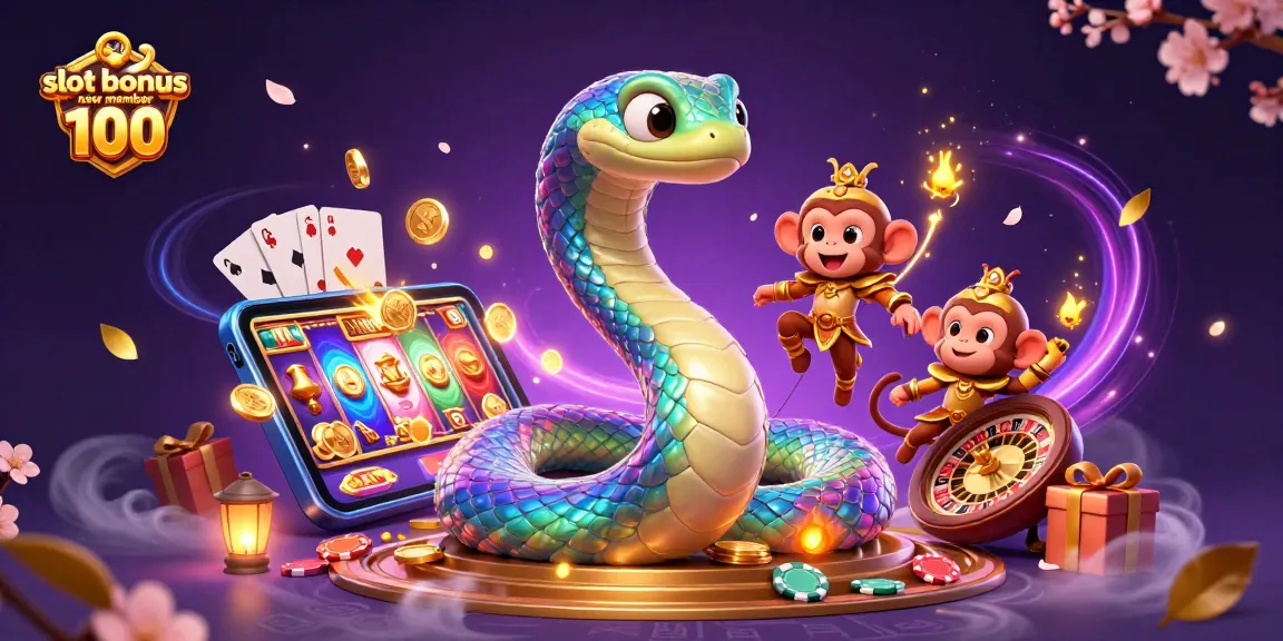 Engage with the vibrant slot bonus new member 100 promotion, featuring a colorful scene of winning and excitement.