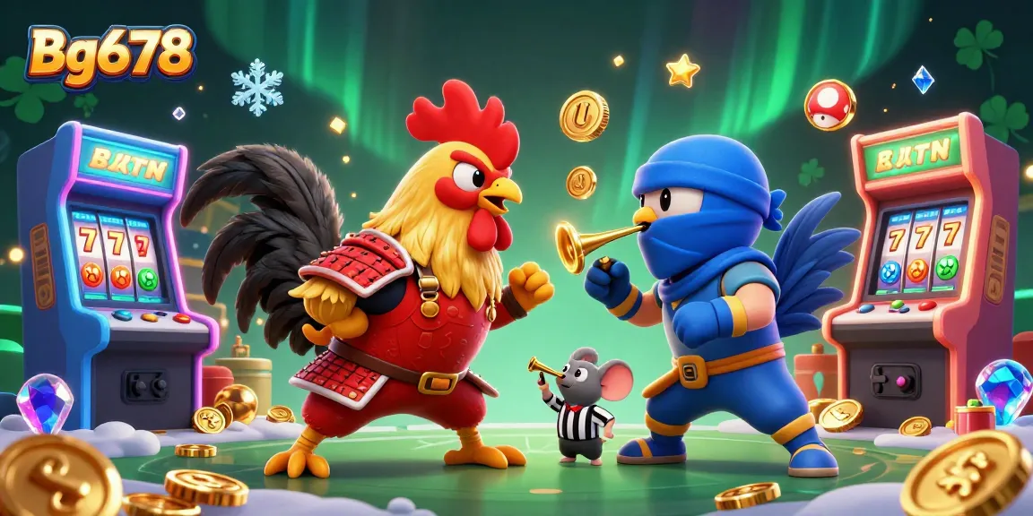 Experience thrilling gameplay with Bg678, featuring cartoon roosters in dynamic casino action amid colorful game elements.