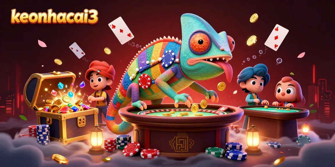 Engage with keonhacai3's vibrant illustration showcasing a chameleon casino owner in a dynamic gambling scene.