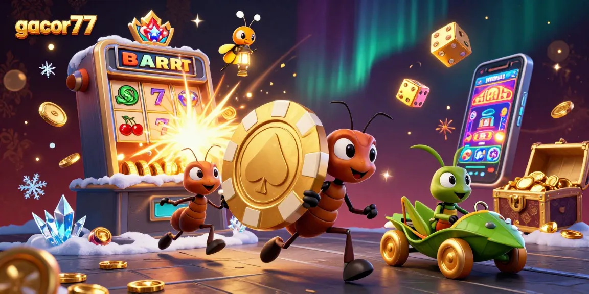 Gacor77 menawarkan pengalaman slot menang besar di dalam ilustrasi heist seru dengan semangat perjudian.