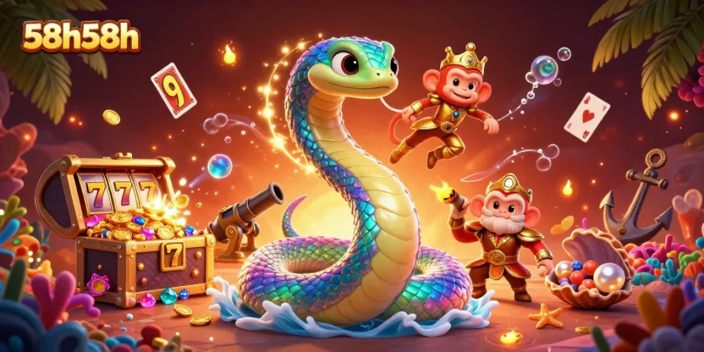 Engage with 58h58h through slot reels and gold treasures in this vibrant illustration.