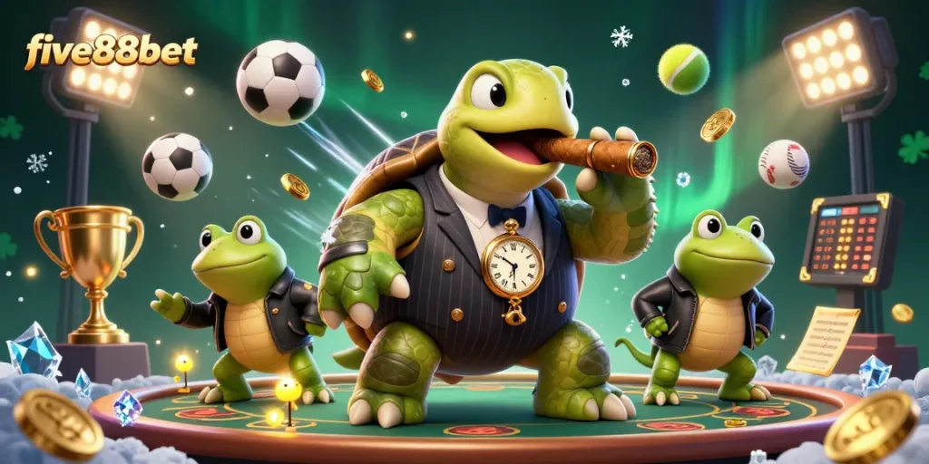 Experience thrills with five88bet's vibrant casino atmosphere featuring unique characters and dynamic sports elements.