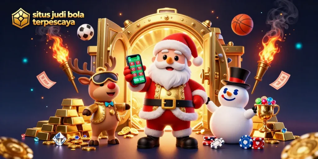 Experience sports betting excitement with Santa and friends in a situs judi bola terpercaya scene