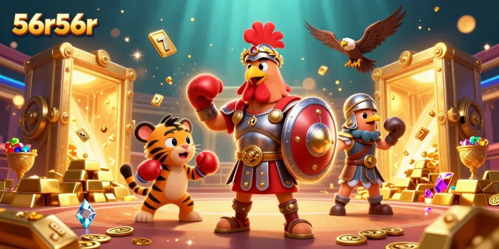 Engage in exhilarating gameplay with 56r56r as cartoon characters and riches come alive in a vibrant casino scene.