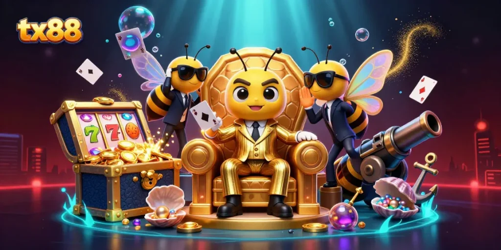 Experience exciting gameplay at tx88, showcasing a vibrant 3D casino scene with iconic elements.