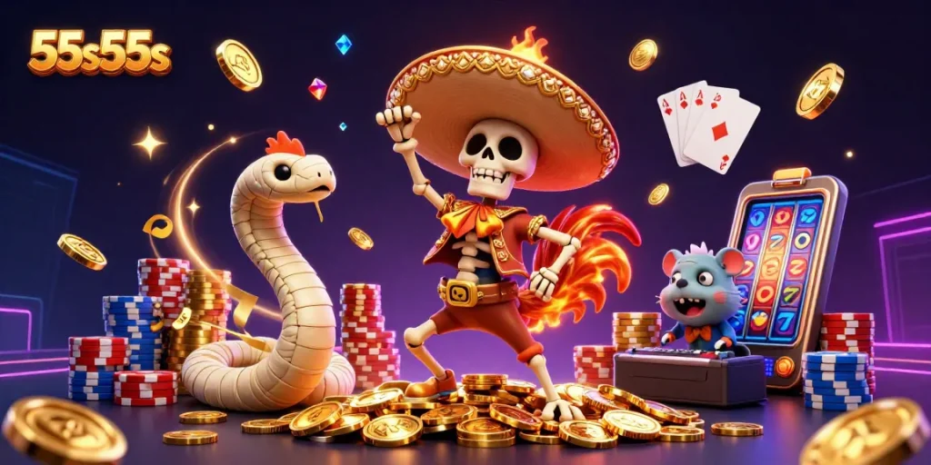 Experience exhilarating wins at 55s55s with dynamic gaming elements and vibrant characters.
