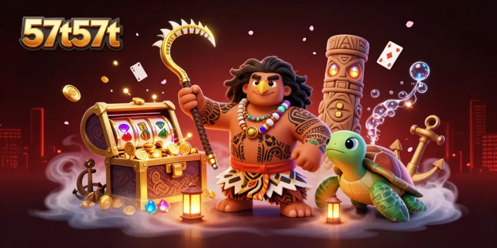 Engage with 57t57t as the demigod hawk and turtle navigate a vibrant casino adventure.