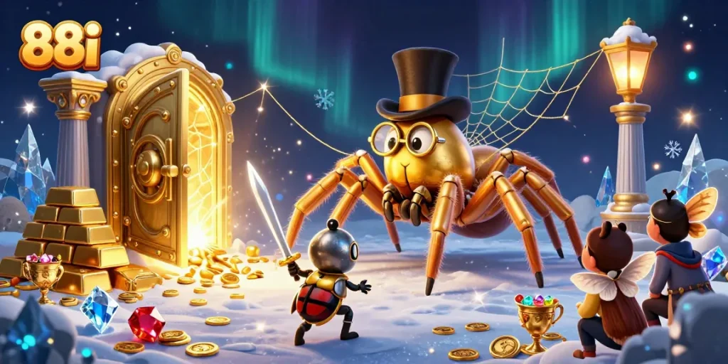 Engage with 88i and witness a dynamic scene featuring a golden tarantula and beetle knight.