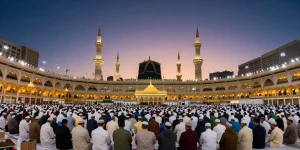 Umroh Full Ramadhan bliss at Makkah, a travel guide to unforgettable spiritual journeys under an orange sky.