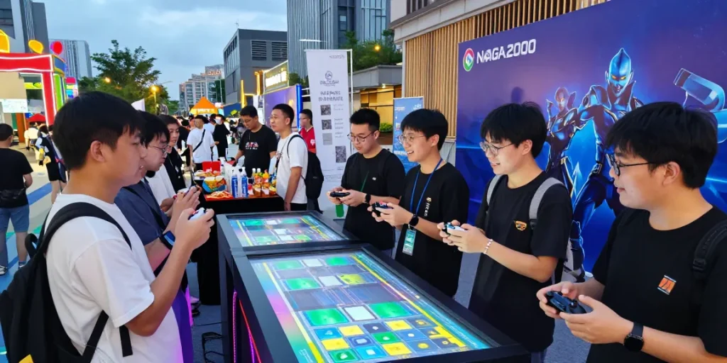 Pengalaman bermain game di NAGA2000 dengan suasana meriah dan interaksi yang menarik di luar ruangan.