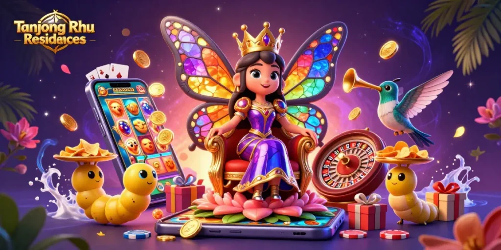 Tanjong Rhu Residences brings vibrant gaming energy with a butterfly queen, caterpillar servants, and lively casino elements.