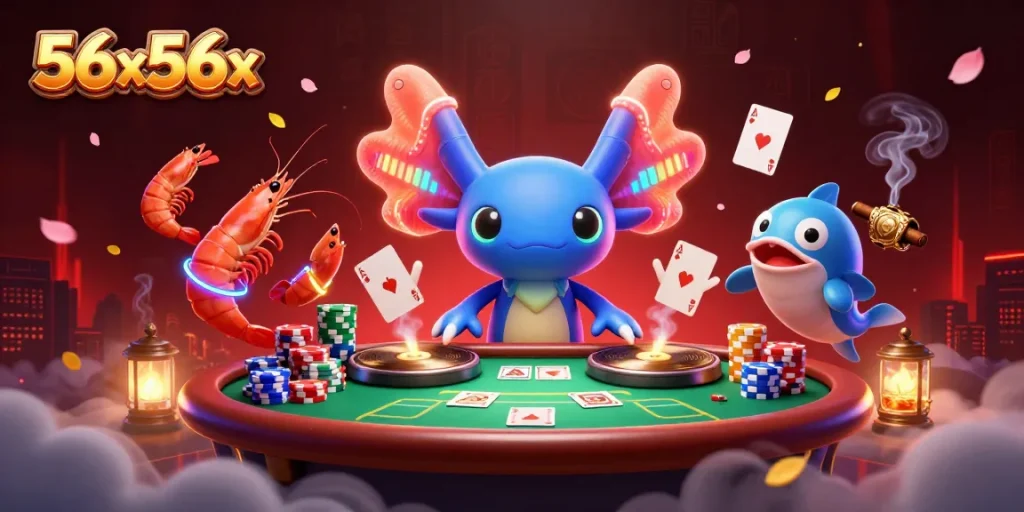 Experience vibrant action with 56x56x as axolotl DJ spins at a lively casino scene.