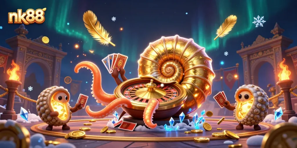 Experience nk88's thrilling casino action with a giant nautilus as a roulette wheel.