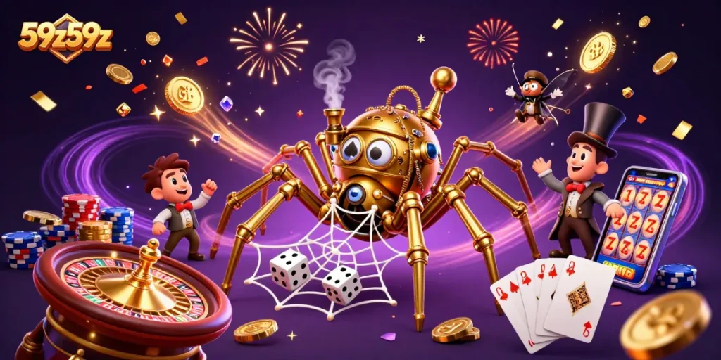 59z59z encanta com suas fichas de poker coloridas e um cenário de cassino vibrante.