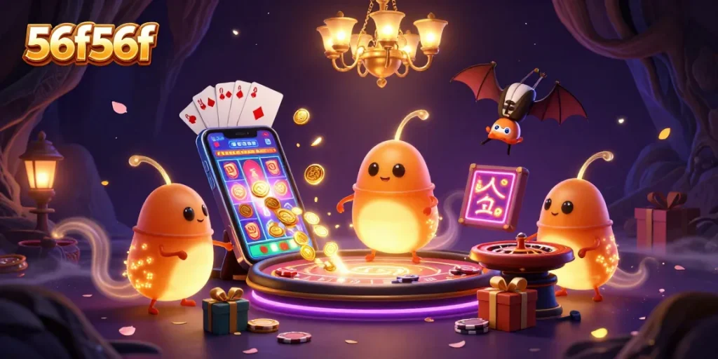 Experience the vibrant excitement of 56f56f casino games with glowworms illuminating a cave casino scene.