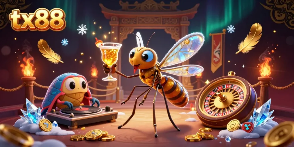 Experience lively casino thrills with tx88's unique characters in an electrifying atmosphere.