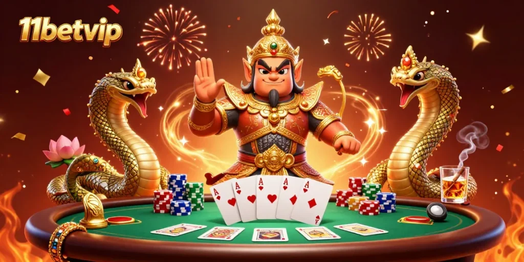 Experience thrilling poker action at 11betvip with dynamic 3D casino art featuring vibrant details.