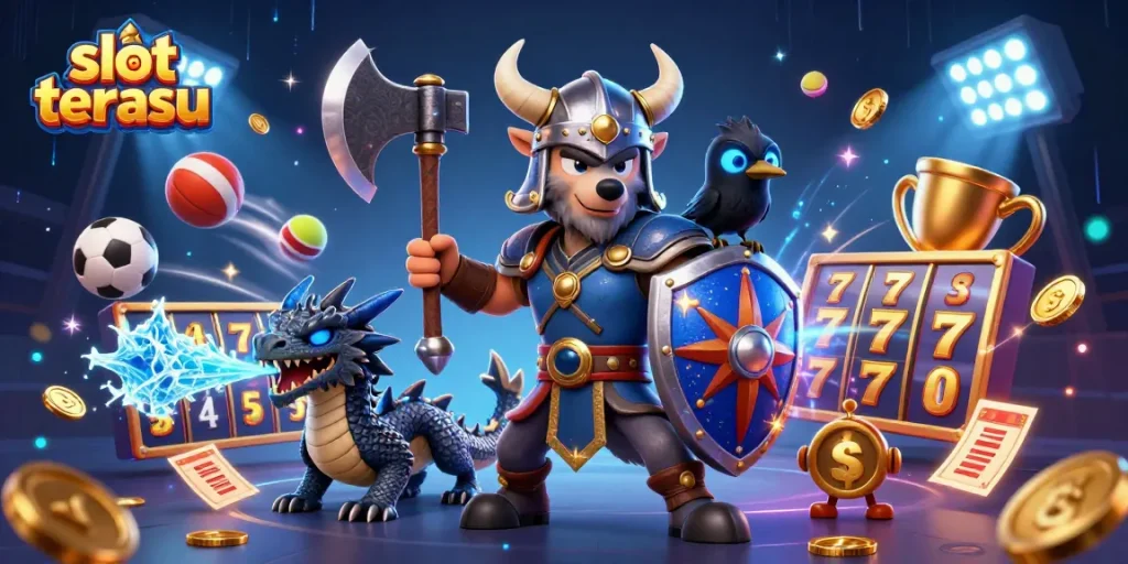 Experience thrilling excitement with slot terbaru in an engaging 3D scene with Viking warriors and lucky symbols.