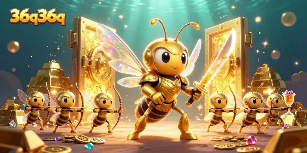 Experience the thrill of 36q36q in a dynamic 3D casino-inspired scene filled with treasures.