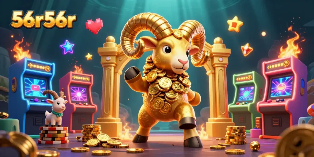 Ocorra uma vitória incrível no 56r56r com um carneiro dourado e caixas de jogos vibrantes.